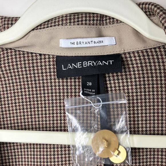 Lane Bryant Womens Bryant Blazer 28 Brown Houndstooth Gold Buttons NWT Academia - Picture 3 of 10